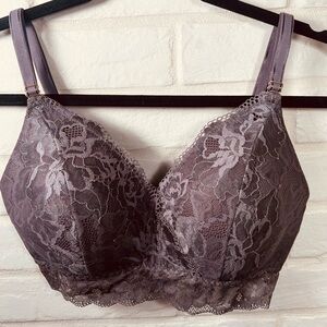 NWT Soma Signature Lace Longline Wireless Lined Bralette L Excalibur Grey #0466